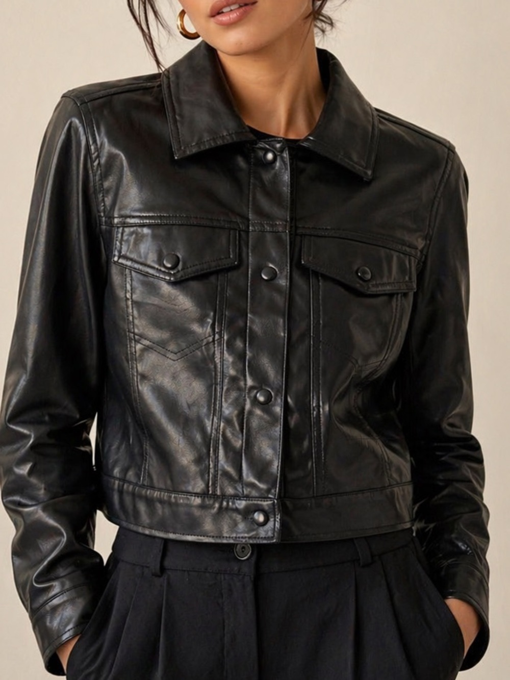 Bagatelle Faux Leather Trucker Jacket Size S Black Moto Pockets Chic NYC Style